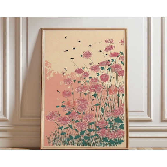 Mythical Deer Blue Hydrangea Wall Art Print, Unframed Paper Poster 24x36in