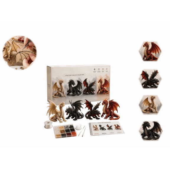 Mythical Dragon Beaded Kit for Beginners,Complete 3D Beaded Animals Craft Set,Exquisite Mini Tiny 3D Beaded Animal DIY Kit for Daily Hobby Creation