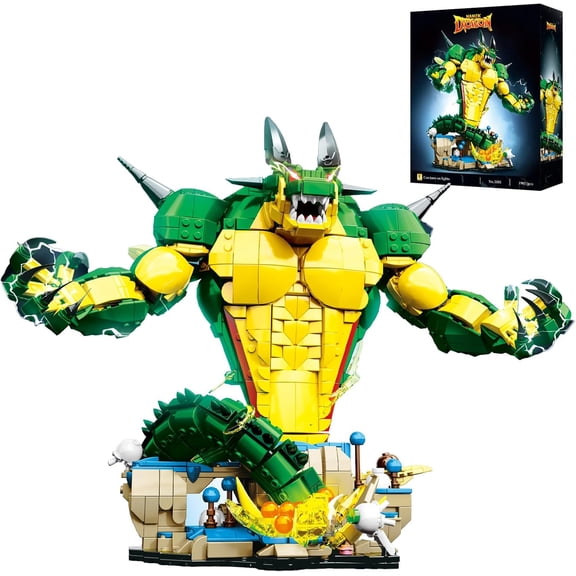 Ylutex Mythical Dragon Building Block Set, 1907 Pcs Epic Green Beast Model Kit, Glowing Eyes Legend Figure, Massive Desktop Decor for Adult Fans 1907PCS