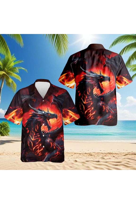 Mythical Dragon Hawaiian Shirt for Men, Button Down Summer Beach Short Sleeve, Sizes S-5XL