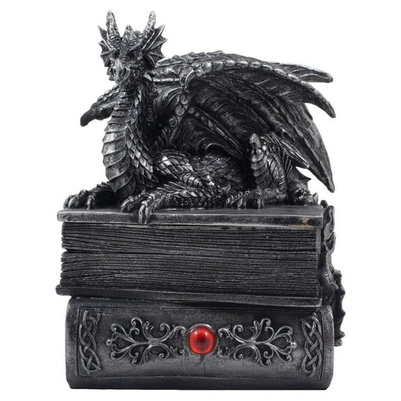 Mythical Dragon Trinket Box Statue with Hidden Book Storage Compartment for Decorative Gothic & Medieval Dcor and Figurines As Jewelry Boxes or Fantasy Gifts for Office Study-Library