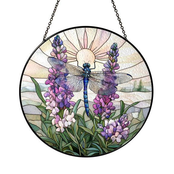 Mythical Dragonfly Stained Glass Style Suncatcher – Decorative Window Hanging Gift