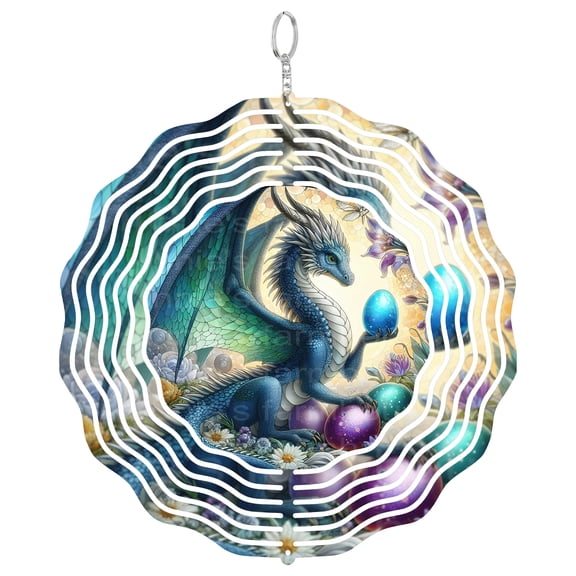 Mythical Fantasy Dragon 3D Wind Spinner Stainless Steel Kinetic Art Stained Glass Decor Gift