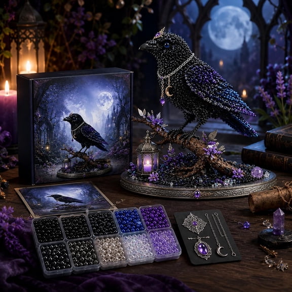 Mythical Forest Beaded Animal DIY Kit, Creative Fantasy Craft Set, Great Handmade Gift for Birthday Holiday for DIY Hobbyists (Raven)
