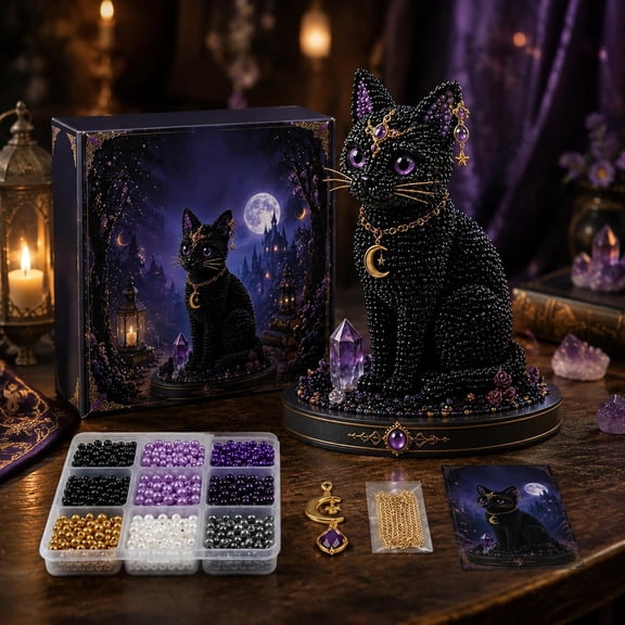 Mythical Forest DIY Bead Kit Collection, 3D Beaded Animal Making Kit with Detailed Instructions, Handmade Fantasy Craft Set for Adults Beginners Home Decor (Cat)