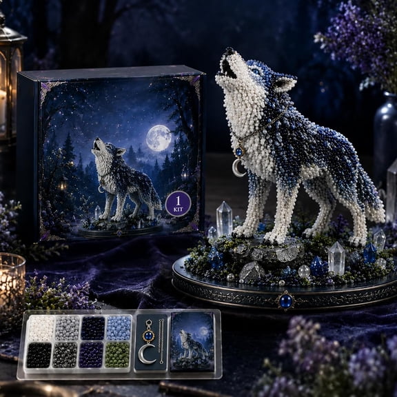 Mythical Forest DIY Bead Kit Collection, 3D Beaded Animal Making Kit with Detailed Instructions, Handmade Fantasy Craft Set for Adults Beginners Home Decor (Forest Wolf)