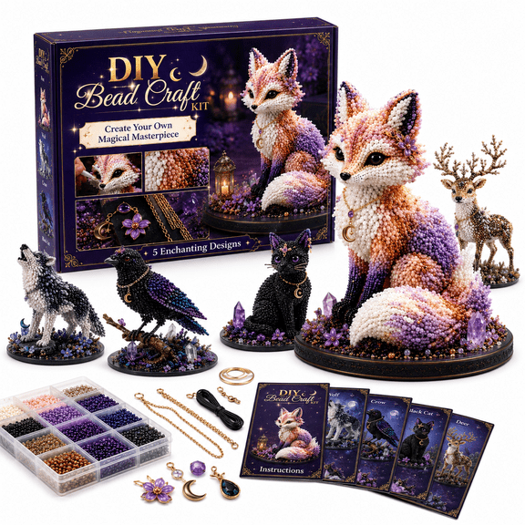 Mythical Forest DIY Bead Kit Collection Crow, Fantasy 3D Beaded Animal Craft Set, Bead Animal Making Kit for Adults Beginners with Display Base