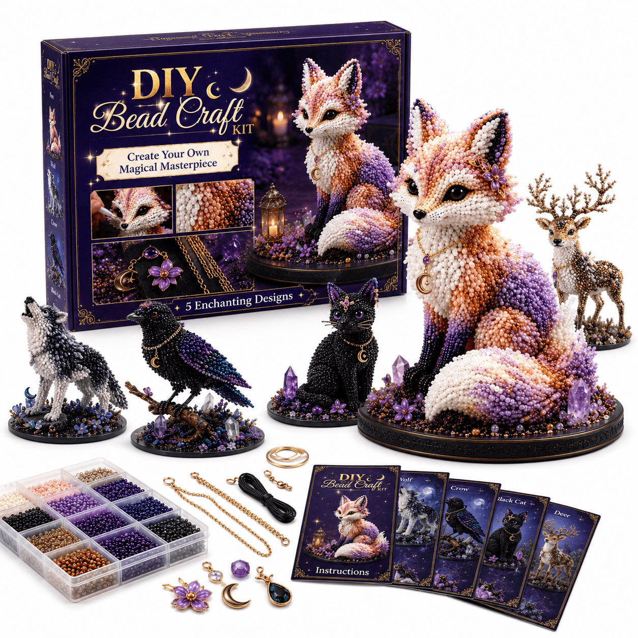 Mythical Forest DIY Bead Kit Collection Black Cat, Fantasy 3D