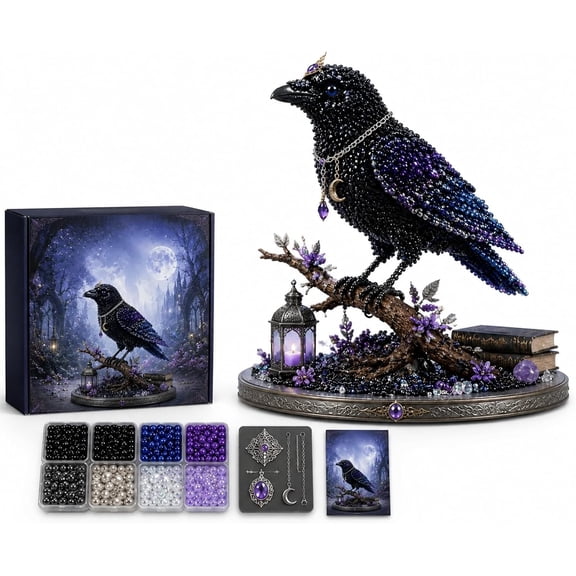 Mythical Forest DIY Bead Kit Collection, Tiny 3D Beaded Animal DIY Kit, Bead Animal Making Kit for Adults, Creative Fantasy Craft Set, Birthday Decoration Gifts for Beginners (Raven)