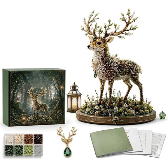 Mythical Forest DIY Bead Kit Collection, Tiny 3D Beaded Animal DIY Kit, Bead Animal Making Kit for Adults, Creative Fantasy Craft Set, Birthday Decoration Gifts for Beginners (Stag)
