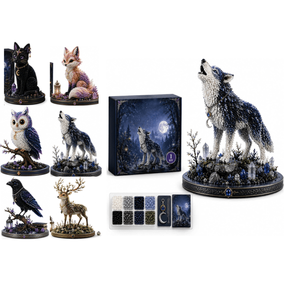 Mythical Forest DIY Bead Kit Collection, Tiny 3D Beaded Animal DIY Kit, Bead Animal Making Kit for Adults, Creative Fantasy Craft Set, Birthday Decoration Gifts for Beginners (Wolf)