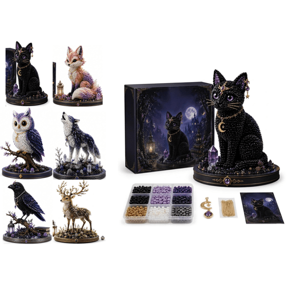 Mythical Forest DIY Bead Kit Collection, Tiny 3D Beaded Animal DIY Kit, Bead Animal Making Kit for Adults, Creative Fantasy Craft Set, Birthday Decoration Gifts for Beginners (Cat)