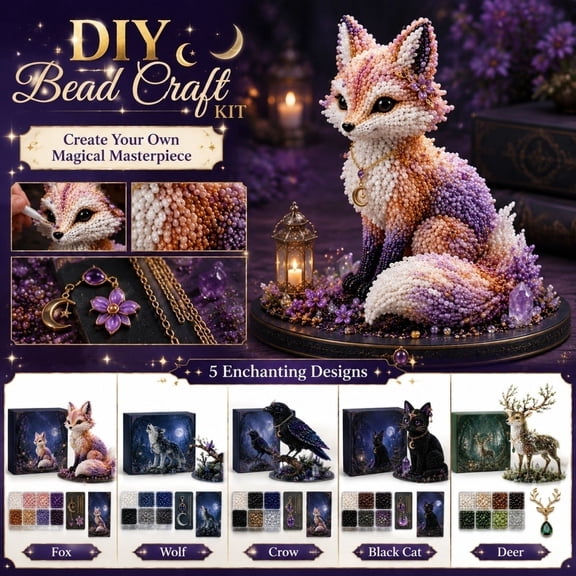 Mythical Forest DIY Bead Kit Collection, Tiny 3D Beaded Animal DIY Kit, Bead Animal Making Kit for Adults, Creative Fantasy Craft Set, Birthday Decoration Gifts for Beginners (Wolf)