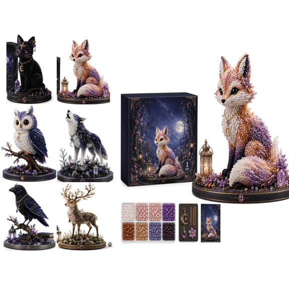 Mythical Forest DIY Bead Kit Collection, Tiny 3D Beaded Animal DIY Kit, Bead Animal Making Kit for Adults, Creative Fantasy Craft Set, Birthday Decoration Gifts for Beginners (Fox)