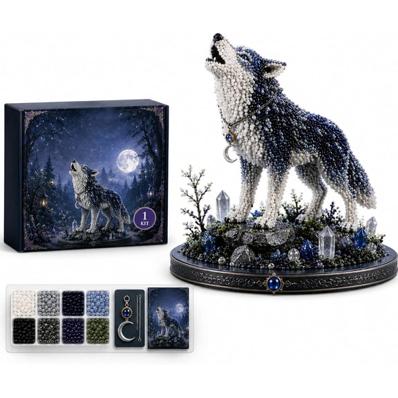 Mythical Forest DIY Bead Kit Collection, Tiny 3D Beaded Animal DIY Kit, Bead Animal Making Kit for Adults, Creative Fantasy Craft Set, Birthday Decoration Gifts for Beginners (Wolf)