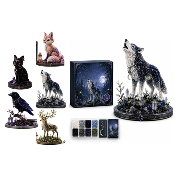 Mythical Forest DIY Bead Kit Collection, Tiny 3D Beaded Animal Making Kit for Adults, Handmade Magical Animal DIY Kit Kit for Beginner, Home Decor Wolf