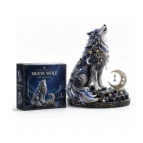 Mythical Guardian 3D Beaded Animal Kit, Diy Animal Beading Kit for Beginners (Moon Wolf)