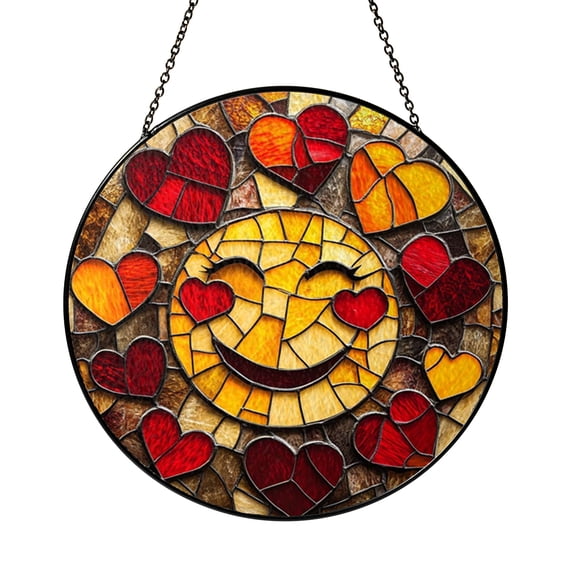 Mythical Heart Eyes Emoji Stained Glass Style Suncatcher – Decorative Window Hanging Gift