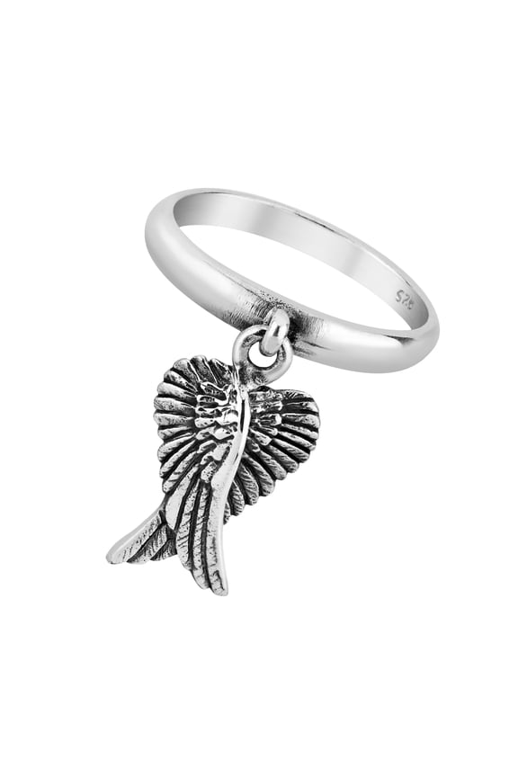 Mythical Heart Shape Angel Wing Sterling Silver Dangle Ring-8