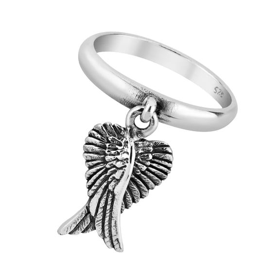Mythical Heart Shape Angel Wing Sterling Silver Dangle Ring-9