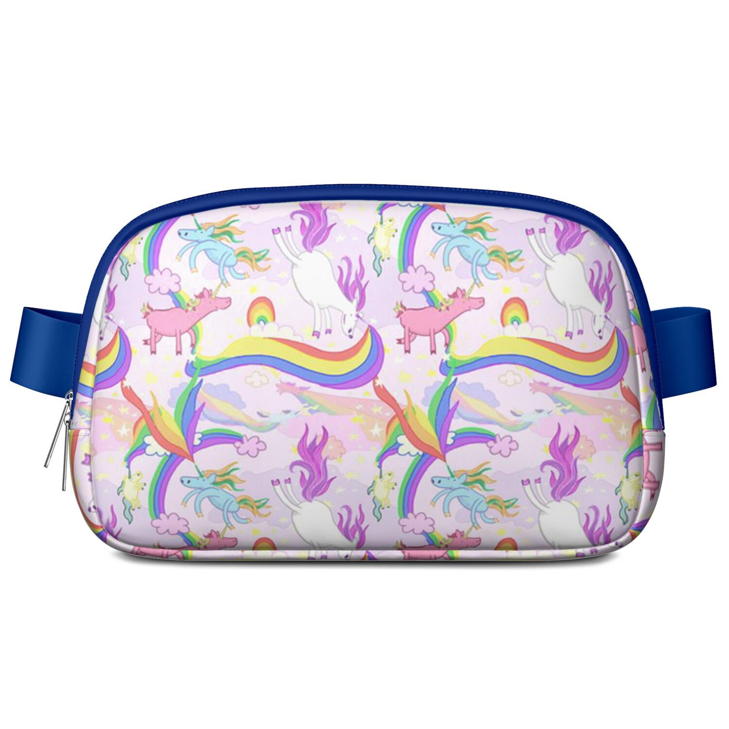 Mythical Horse Pattern Sling Bag – Cute Rainbow Unicorn Fanny Pack for Women with Water-Resistant Zipper Compartments and Adjustable Waist Strap