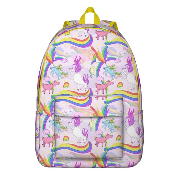 Mythical Horse Unicorn Backpack, Lightweight School Bag with Rainbow Cartoon Design and Cute Print Pattern