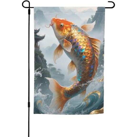 Mythical Koi Fish Double Sided Garden Flag Weather Resistant Fabric 12x18 Inch Outdoor Decorative Yard Flag for Garden Decor and Seasonal Celebrations
