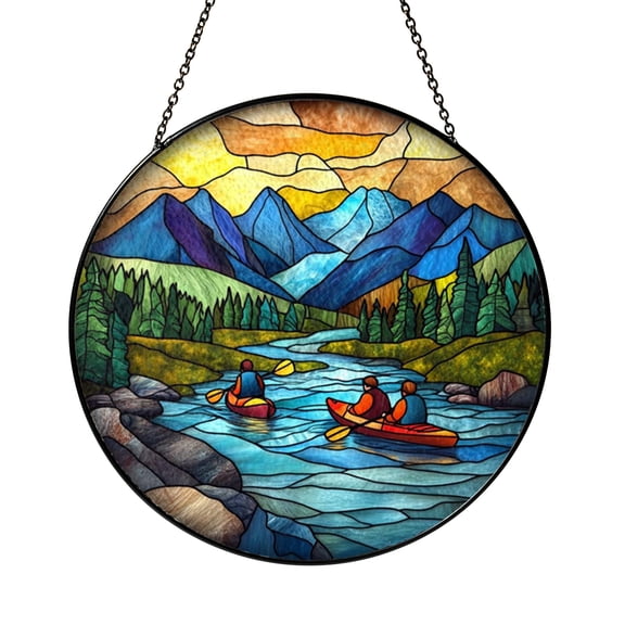 Mythical Lazy River Kayaking Stained Glass Style Ornament – Decorative Holiday Gift