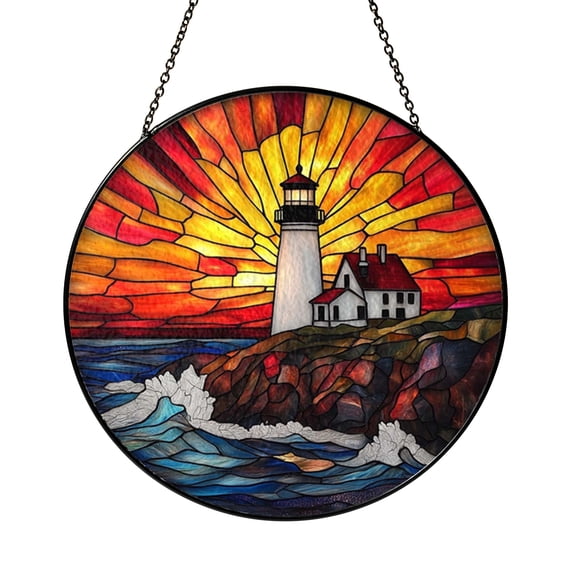 Mythical Lighthouse Stained Glass Style Suncatcher – Decorative Window Hanging Gift