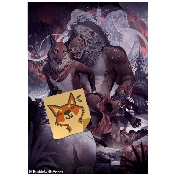 Mythical Lion and Fox Fantasy Illustration Furry Animal Wall Art Poster Decor 8x12 UNFRAMED