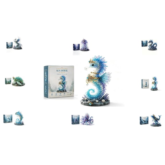 Mythical Ocean 3D Beaded Kit - Premium Sea Beads Crafting Set for Adults, Intricate Underwater Creature Model Building with Pattern Guide (Sea Horse)