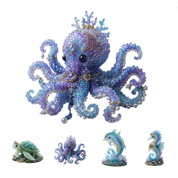 Mythical Ocean Animal DIY Bead Kit, Underwater Creature Craft Set, 3D Beaded Animal Making Kit for Relaxation and Creative Hands-On Fun (Octopus)