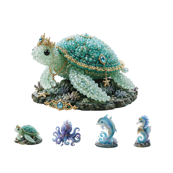 Mythical Ocean Animal DIY Bead Kit, Underwater Creature Craft Set, 3D Beaded Animal Making Kit for Relaxation and Creative Hands-On Fun (Turtle)