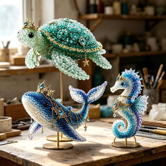 Mythical Ocean Creature 3D Beaded DIY Kit Fantasy Sea Life Craft Set - Fun Educational Beading Kit 7.87*4.72*0.98in