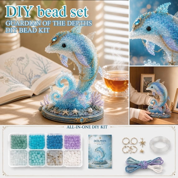 Mythical Ocean DIY Bead Kit, 3D Beaded Animal Kit, Glossy Glass Bead Craft Set, Easy-Follow Instructions For Creating Unique Underwater Decorations Seahorse