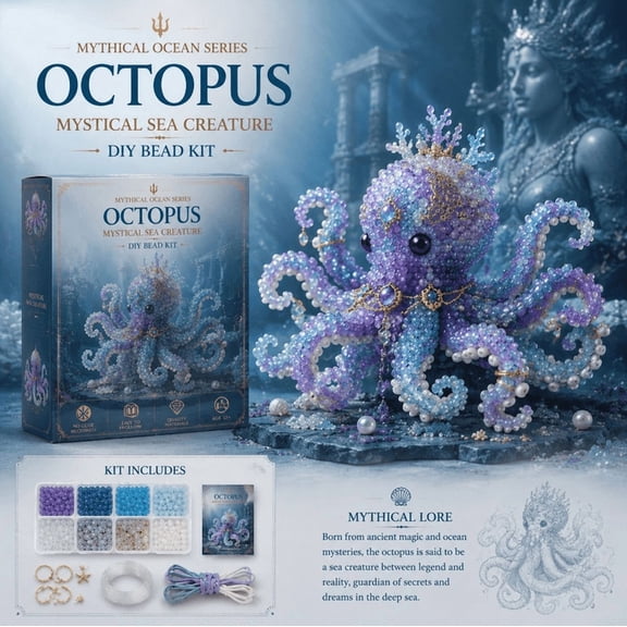 Mythical Ocean DIY Bead Kit, 3D Beaded Animal Kit, Thoughtfully Arranged Craft Materials, Underwater Motif Set For Adult Craft Lovers’ Daily Pastime Octopus