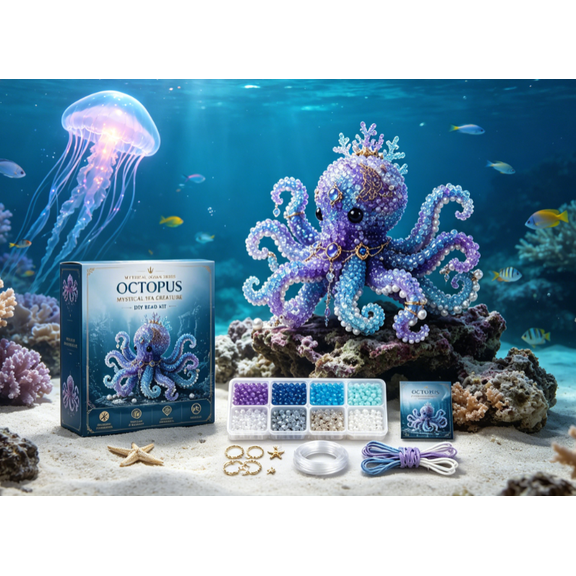 Mythical Ocean DIY Bead Kit, 3D Beaded Animal Making Set for Beginners, Underwater Creature Bead Embroidery Craft(Octopus)