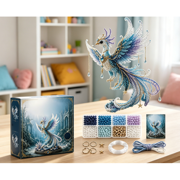 Mythical Ocean DIY Bead Kit, 3D Beaded Animal Making Set for Beginners, Underwater Creature Bead Embroidery Craft(Phoenix)