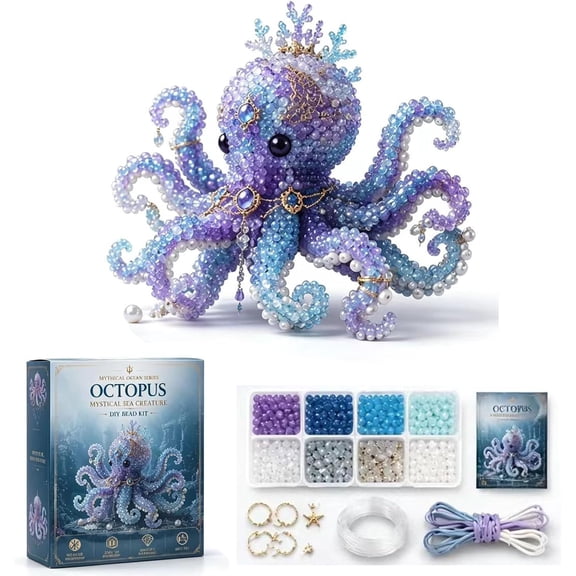 Mythical Ocean DIY Bead Kit, 3D Beaded Octopus Figurine Craft Set, All-Inclusive Handmade Project with Instructions for Beginners & Craft Lovers