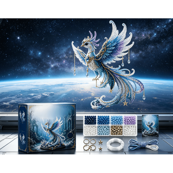 Mythical Ocean DIY Bead Kit, 3D Beaded Sea Animal Craft Kit with Glass Beads and Pattern Guide,Cute Underwater Creature Embroidery Craft Set for Beginners & Craft Enthusiasts,Phoenix