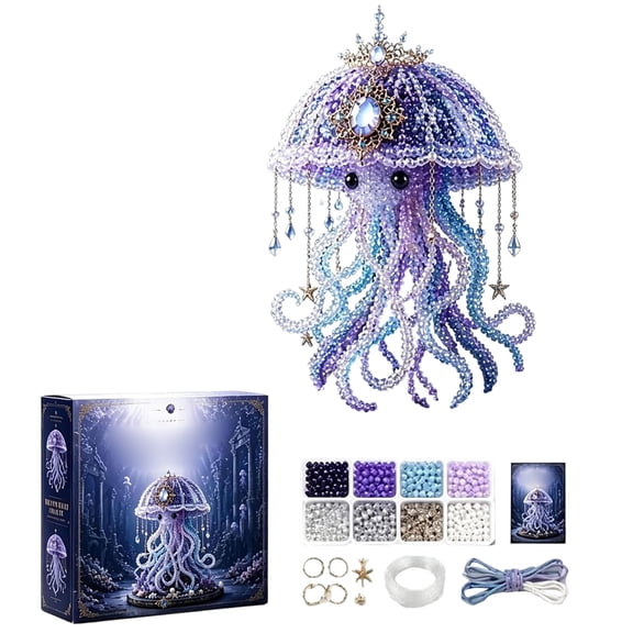 Mythical Ocean DIY Bead Kit, 3D Beaded Sea Animal Craft Kit with Glass Beads and Pattern Guide, Underwater Bead Embroidery Set for Beginners and Craft Lovers (Jellyfish)