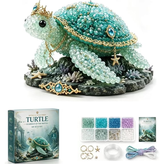 Mythical Ocean DIY Bead Kit, 3D Beaded Sea Turtle Figurine Craft Set, Relaxing Stress Relief Handmade Project for Adults