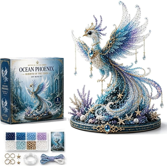 Mythical Ocean DIY Bead Kit for Beginners, 3D Beaded Animal Making Kit with Instructions, 8 Unique Sea Animal Designs with Glass Beads and Pattern Guide, Underwater Bead Embroidery Set (Phoenix)
