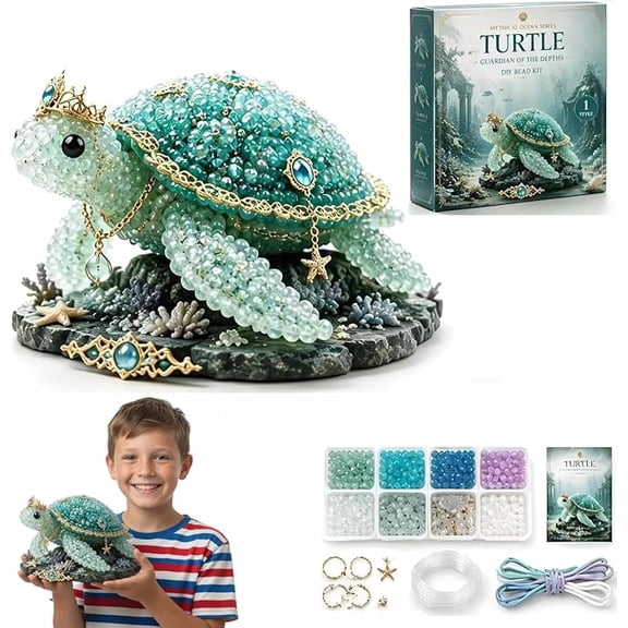 Mythical Ocean DIY Bead Kit for Beginners, 3D Beaded Animal Making Kit with Instructions, Sea Animal Designs with Glass Beads and Pattern Guide, Underwater Bead Embroidery Set