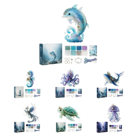Mythical Ocean DIY Bead Kit for Beginners, 3D Beaded Animal Making Kit with Instructions, Underwater Creature Bead Embroidery Craft Set, for Beginners & Craft Enthusiasts(Dolphin)