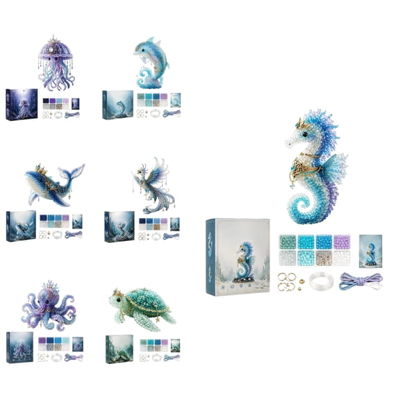 Mythical Ocean DIY Bead Kit for Beginners, 3D Beaded Animal Making Kit with Instructions, Underwater Creature Bead Embroidery Craft Set, for Beginners & Craft Enthusiasts(Seahorse)
