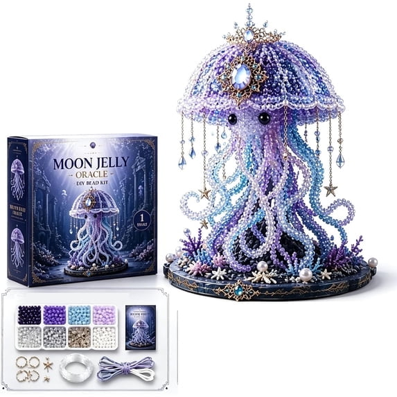 Mythical Ocean DIY Bead Kit for Beginners, 3D Beaded Animal Making Kit with Instructions, Unique Sea Animal Designs with Beads and Pattern Guide, Underwater Bead Embroidery Set(Moon Jelly)