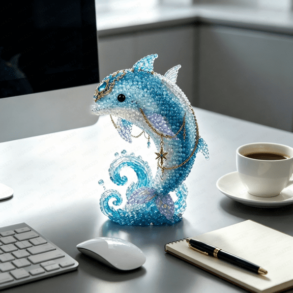 Mythical Ocean DIY Bead Kit for Beginners, 3D Beaded Animal Making Kit with Instructions, Unique Sea Animal Designs with Glass Beads and Pattern Guide, Underwater Bead Embroidery Set (Dolphin)
