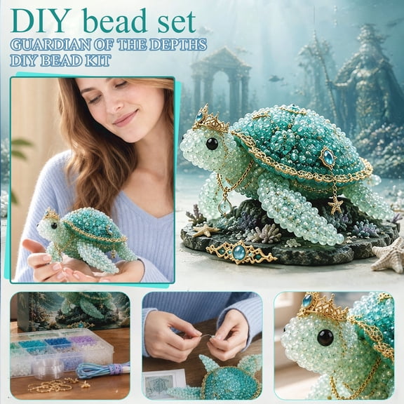 Mythical Ocean DIY Bead Kit, Fun 3D Beaded Sea Turtle Craft Set, Collectible Handmade Figurine Project for Teens and Adults