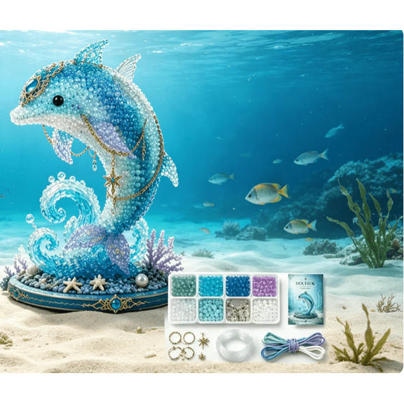 Mythical Ocean DIY Bead Kit for Beginners, 3D Beaded Animal Making Kit, Underwater Creature Bead Embroidery Craft Set(Dolphin)